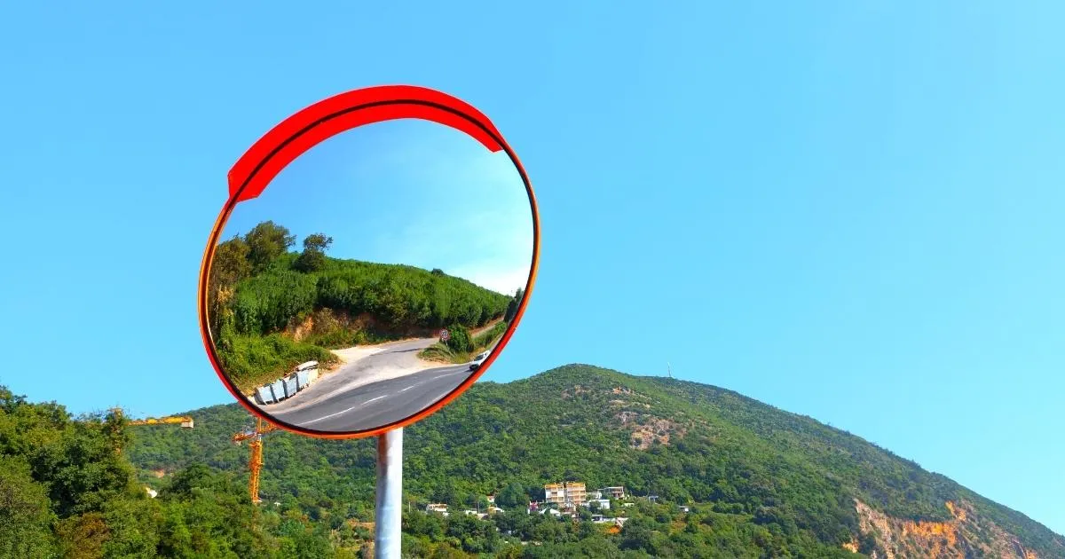 Dome mirrors prevent blind spot accidents.